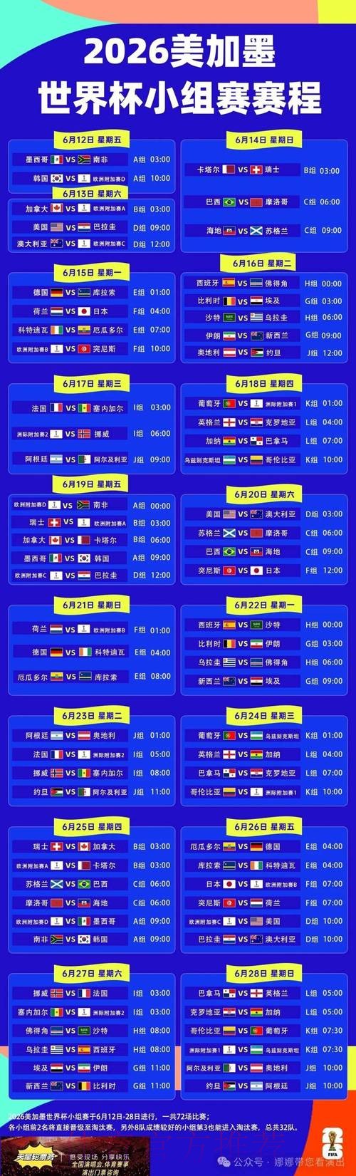 2026世界杯完整赛程详细安排实时赛程在哪里看